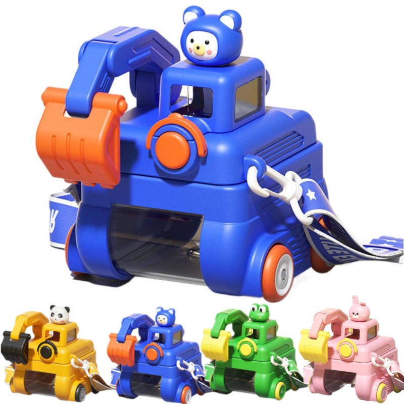 17oz Cute Animal Excavator Water Bottle with Straw and Adjustable Straps for Kids,2025 Cartoon Car Water Cup Travel Mug for Toddlers, Vacuum Leak Proof Portable Digger Bottle Gifts for Boys Girls - Image 1